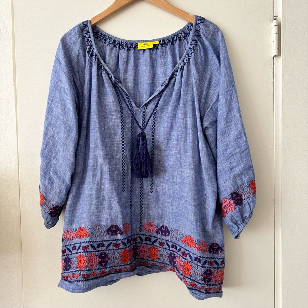 Roller Rabbit embroidered linen tunic top. Size large